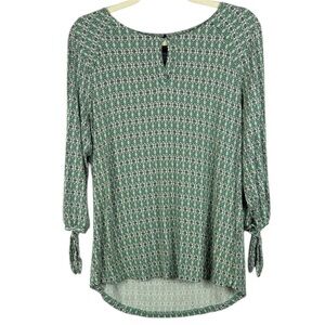 Olsen Europe Casual Stylish Geometric Green Patterned 3/4 Sleeve Medium Blouse